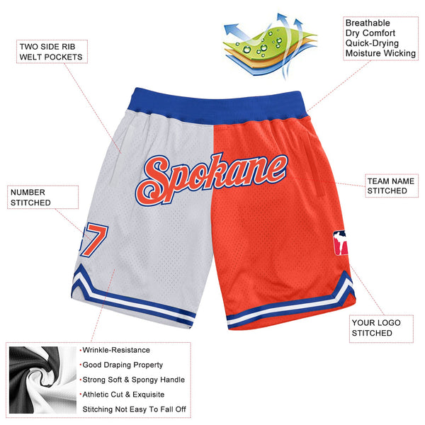 Custom White Orange-Royal Authentic Throwback Split Fashion Basketball Shorts alternate