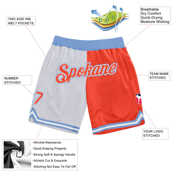 Custom White Orange-Light Blue Authentic Throwback Split Fashion Basketball Shorts alternate