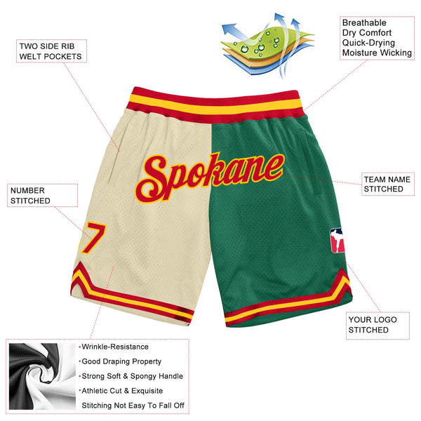 Custom Cream Red-Kelly Green Authentic Throwback Split Fashion Basketball Shorts alternate
