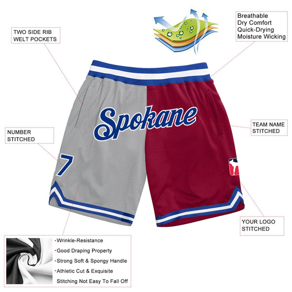 Custom Gray Royal-Maroon Authentic Throwback Split Fashion Basketball Shorts alternate