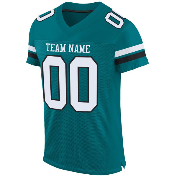 Custom Teal White-Black Mesh Authentic Football Jersey alternate