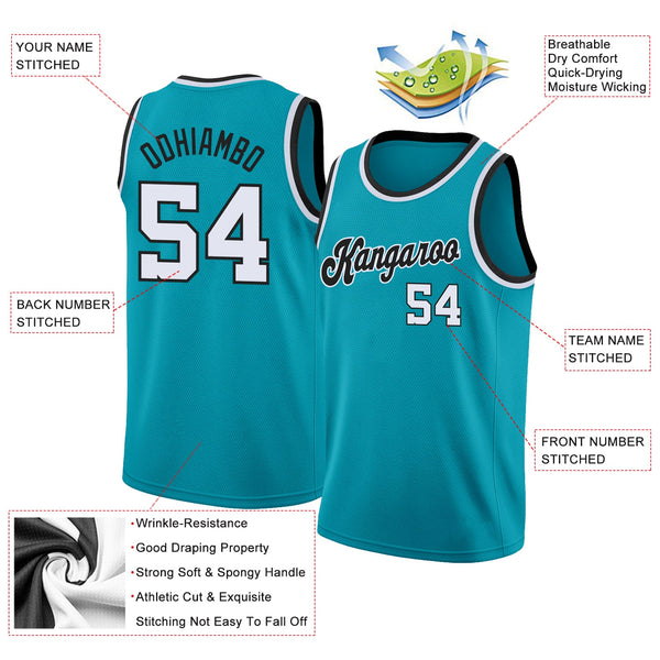 Custom Teal White-Black Round Neck Rib-Knit Basketball Jersey alternate