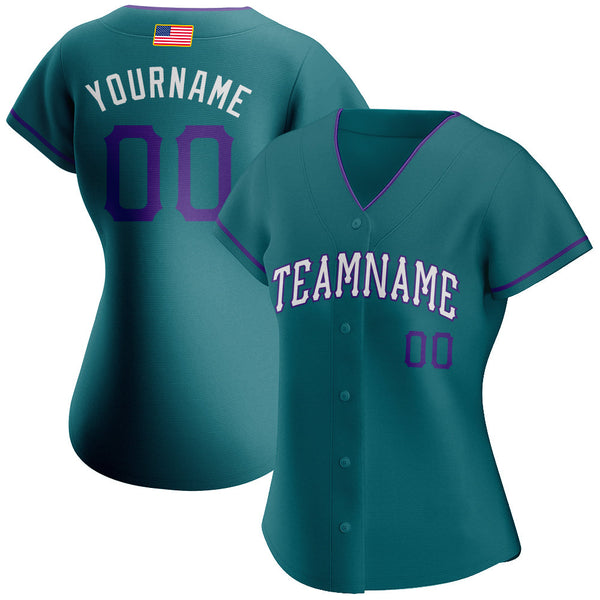 Custom Teal Purple-White Authentic American Flag Fashion Baseball Jersey alternate