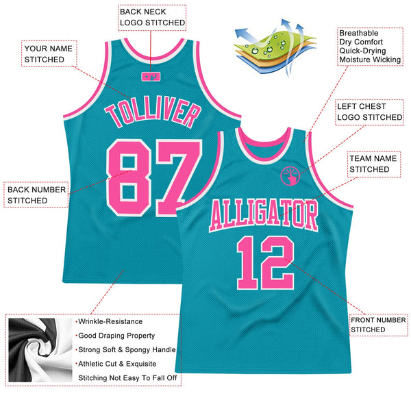 Custom Teal Pink-White Authentic Throwback Basketball Jersey alternate