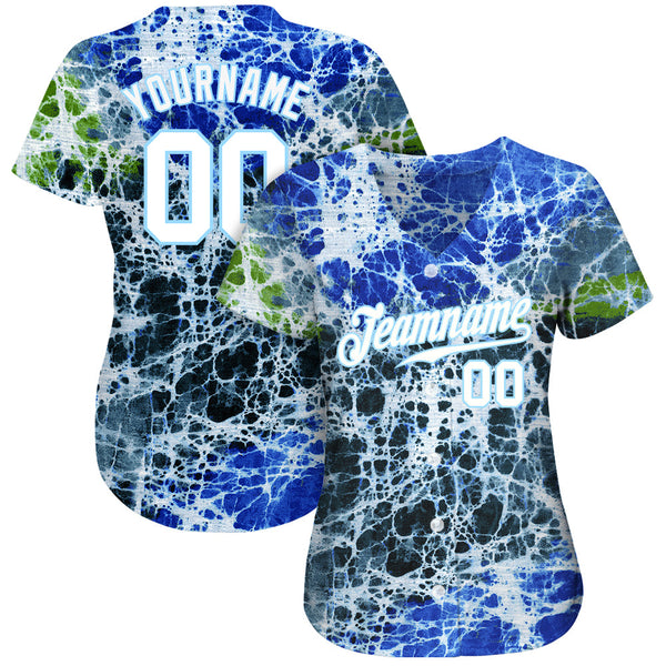 Custom Tie Dye White-Light Blue 3D Authentic Baseball Jersey alternate