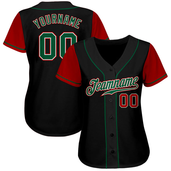 Custom Black Kelly Green-Red Authentic Two Tone Baseball Jersey alternate