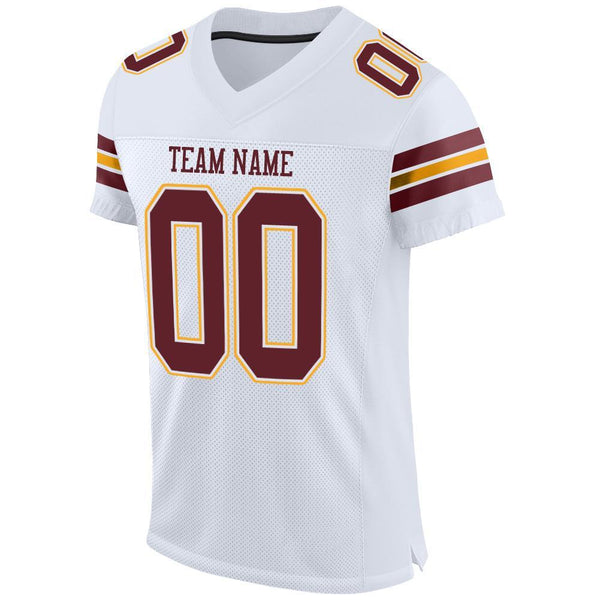 Custom White Burgundy-Gold Mesh Authentic Football Jersey alternate
