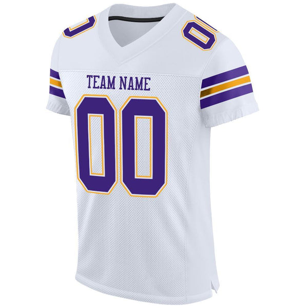 Custom White Purple-Gold Mesh Authentic Football Jersey alternate
