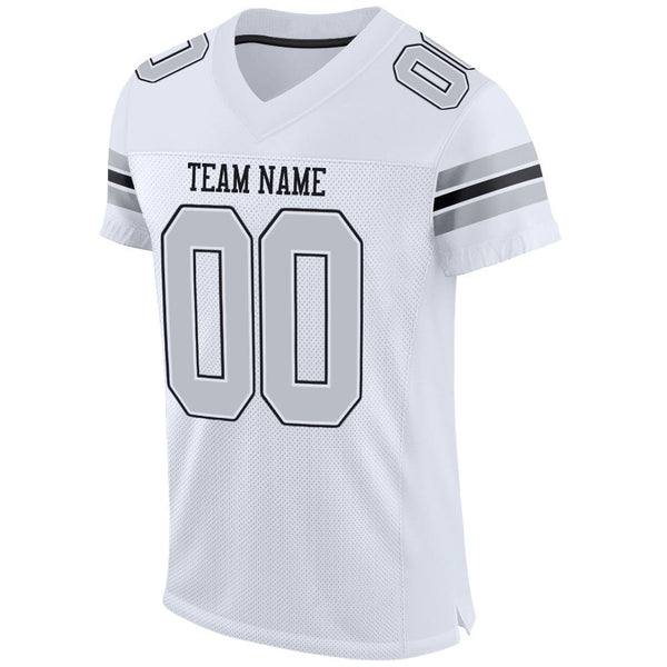 Custom White Silver-Black Mesh Authentic Football Jersey alternate