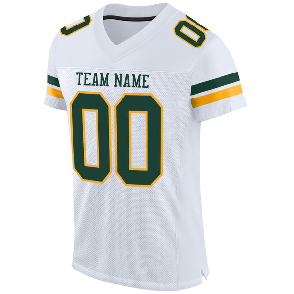 Custom White Green-Gold Mesh Authentic Football Jersey alternate