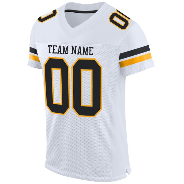 Custom White Black-Gold Mesh Authentic Football Jersey alternate