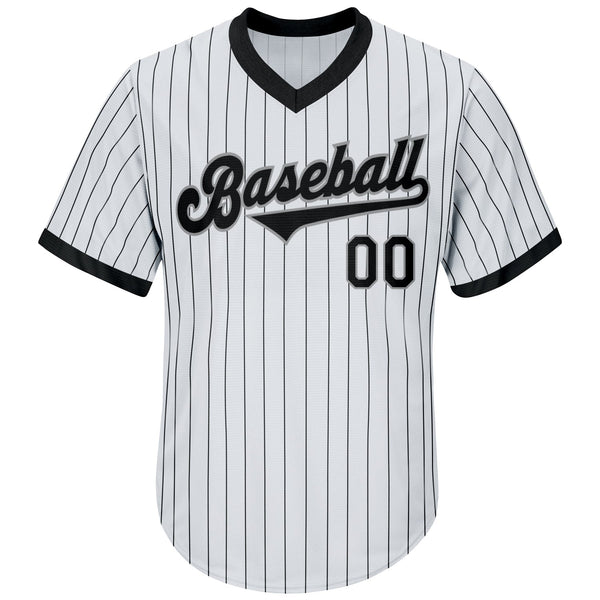 Custom White Black Pinstripe Black-Gray Authentic Throwback Rib-Knit Baseball Jersey Shirt alternate
