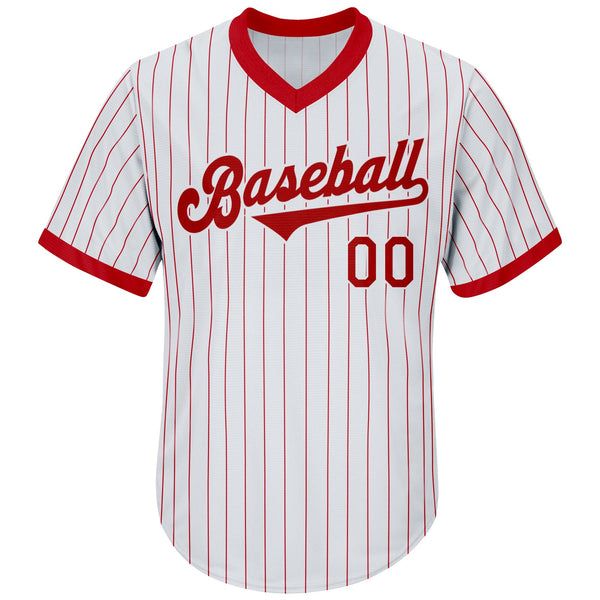 Custom White Red Pinstripe Red-White Authentic Throwback Rib-Knit Baseball Jersey Shirt alternate