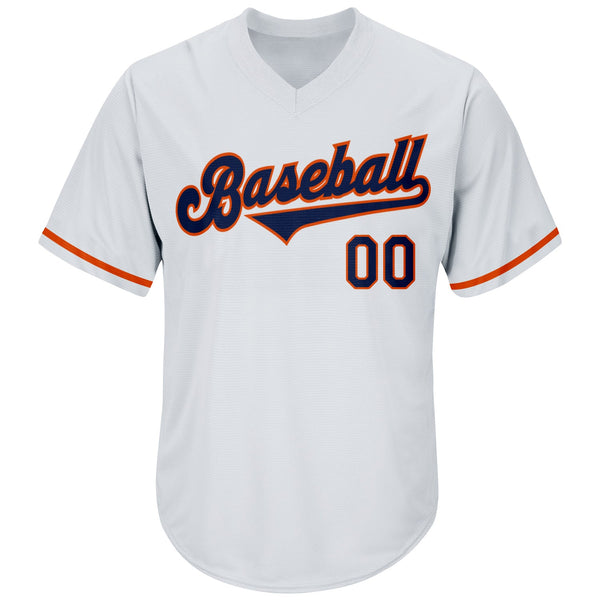 Custom White Navy-Orange Authentic Throwback Rib-Knit Baseball Jersey Shirt alternate