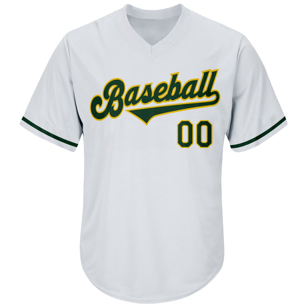 Custom White Green-Gold Authentic Throwback Rib-Knit Baseball Jersey Shirt alternate