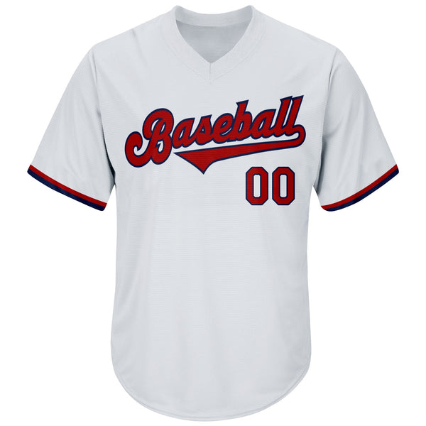 Custom White Red-Navy Authentic Throwback Rib-Knit Baseball Jersey Shirt alternate