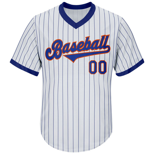 Custom White Royal Pinstripe Royal-Orange Authentic Throwback Rib-Knit Baseball Jersey Shirt alternate