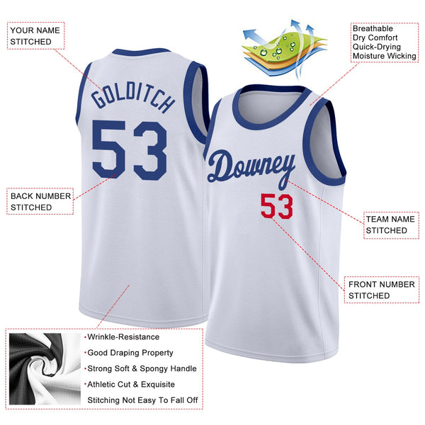 Custom White Royal-Red Round Neck Rib-Knit Basketball Jersey alternate