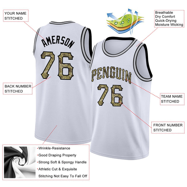 Custom White Camo-Black Round Neck Rib-Knit Basketball Jersey alternate
