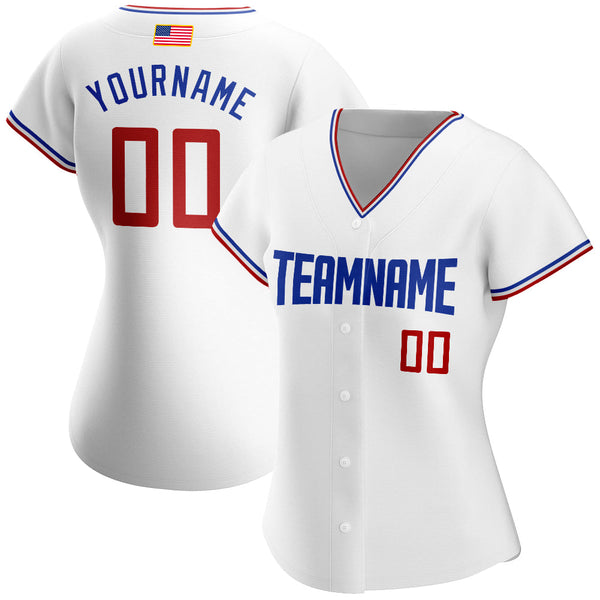 Custom White Red-Royal Authentic American Flag Fashion Baseball Jersey alternate
