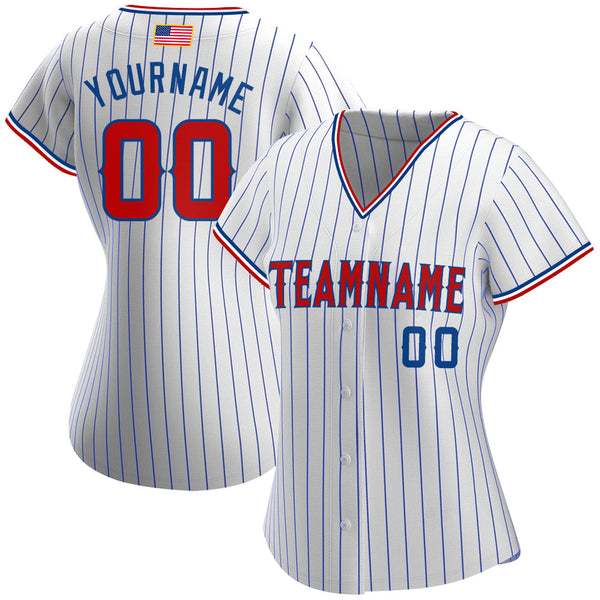Custom White Royal Pinstripe Red-Royal Authentic American Flag Fashion Baseball Jersey alternate