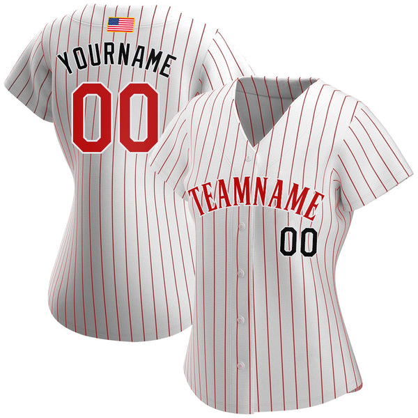 Custom White Red Pinstripe Red-Black Authentic American Flag Fashion Baseball Jersey alternate