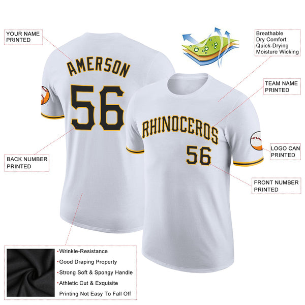 Custom White Black-Gold Performance T-Shirt alternate