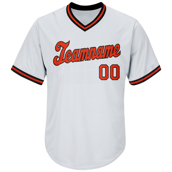 Custom White Orange-Black Authentic Throwback Rib-Knit Baseball Jersey Shirt alternate