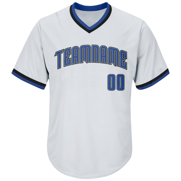 Custom White Blue-Black Authentic Throwback Rib-Knit Baseball Jersey Shirt alternate
