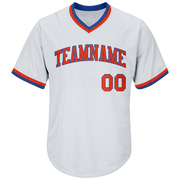 Custom White Orange-Royal Authentic Throwback Rib-Knit Baseball Jersey Shirt alternate