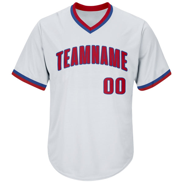 Custom White Red-Royal Authentic Throwback Rib-Knit Baseball Jersey Shirt alternate