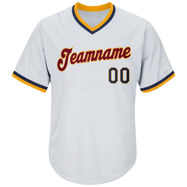 Custom White Navy-Gold Authentic Throwback Rib-Knit Baseball Jersey Shirt alternate