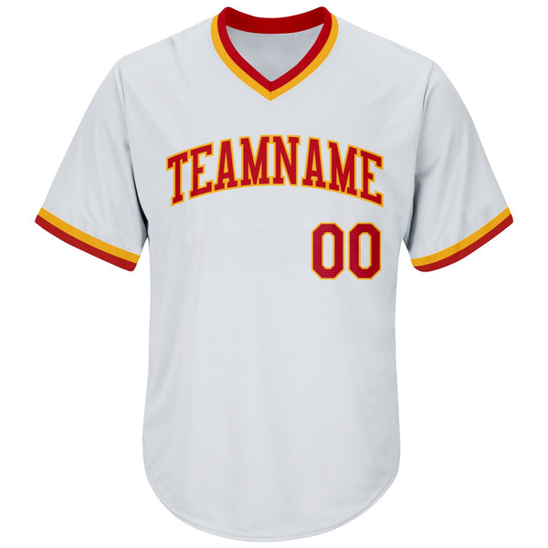 Custom White Red-Gold Authentic Throwback Rib-Knit Baseball Jersey Shirt alternate