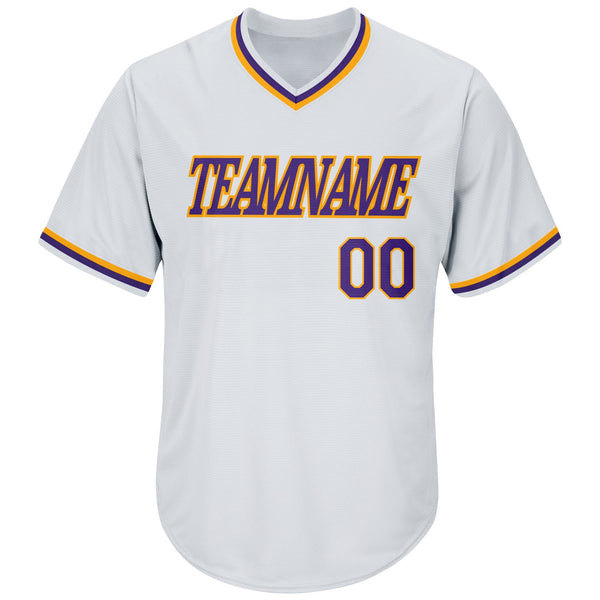 Custom White Purple-Gold Authentic Throwback Rib-Knit Baseball Jersey Shirt alternate