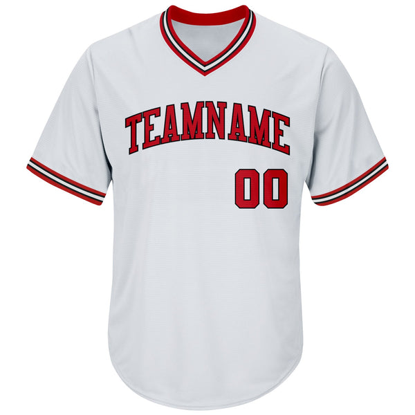Custom White Red-Black Authentic Throwback Rib-Knit Baseball Jersey Shirt alternate