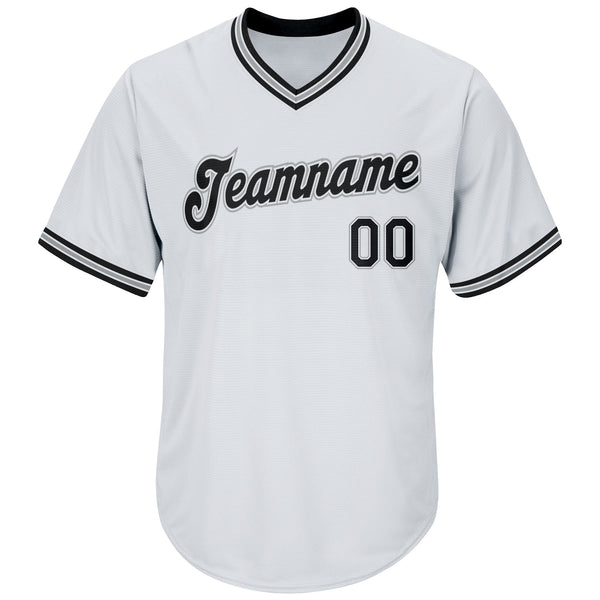 Custom White Black-Gray Authentic Throwback Rib-Knit Baseball Jersey Shirt alternate