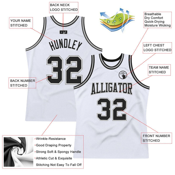 Custom White Black-Gray Authentic Throwback Basketball Jersey alternate