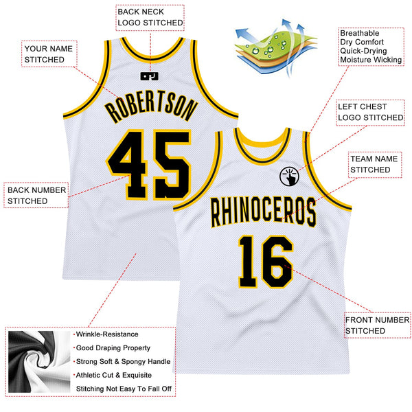 Custom White Black-Gold Authentic Throwback Basketball Jersey alternate