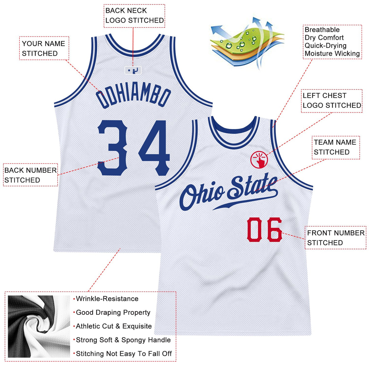 Custom White Royal-Red Authentic Throwback Basketball Jersey - Back