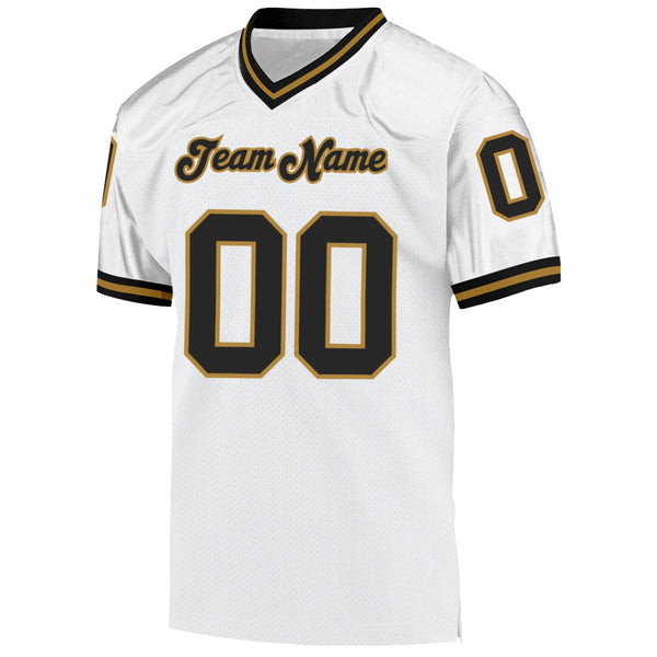 Custom White Black-Old Gold Mesh Authentic Throwback Football Jersey alternate