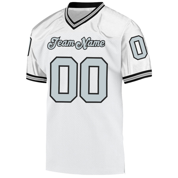 Custom White Silver-Black Mesh Authentic Throwback Football Jersey alternate