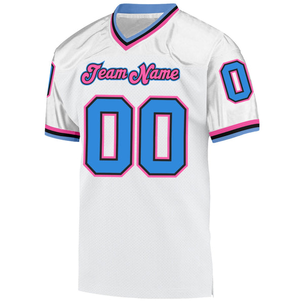 Custom White Powder Blue-Pink Mesh Authentic Throwback Football Jersey alternate