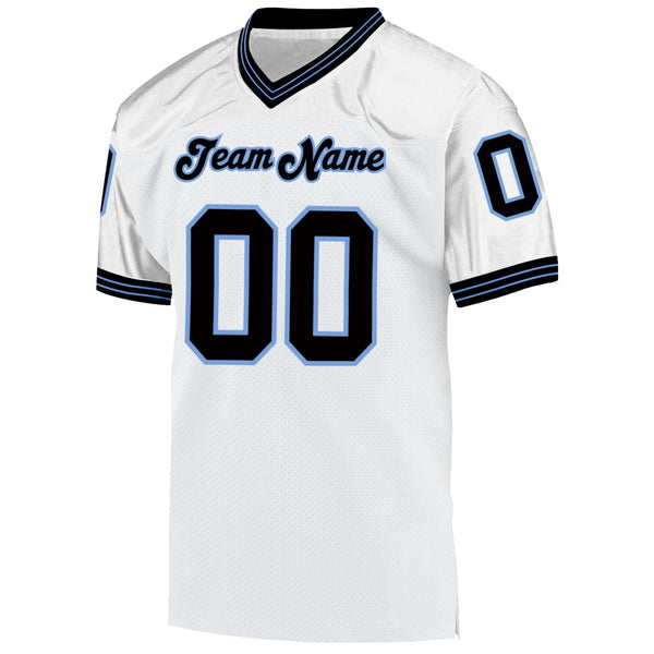 Custom White Black-Light Blue Mesh Authentic Throwback Football Jersey alternate
