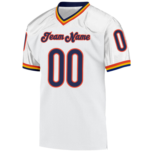 Custom White Navy-Orange Mesh Authentic Throwback Football Jersey alternate