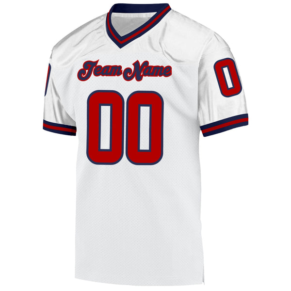 Custom White Red-Navy Mesh Authentic Throwback Football Jersey alternate