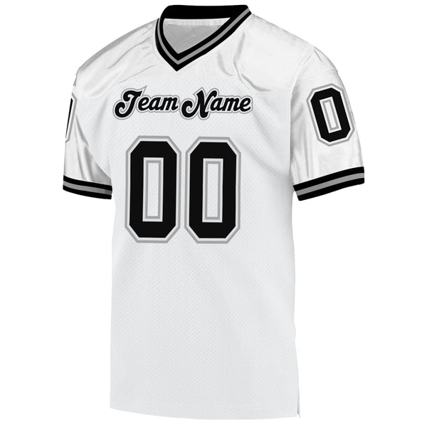 Custom White Black-Gray Mesh Authentic Throwback Football Jersey alternate
