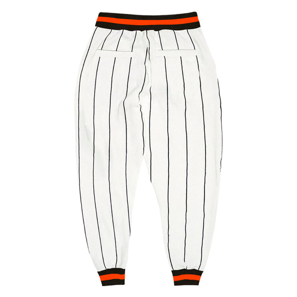 Custom White Black Pinstripe Black-Orange Sports Pants alternate