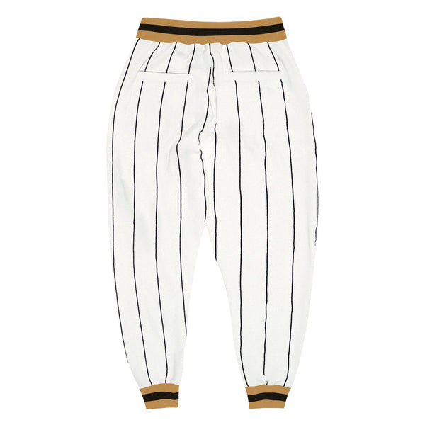 Custom White Black Pinstripe Old Gold-Black Sports Pants alternate