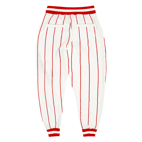 Custom White Red Pinstripe Red-White Sports Pants alternate