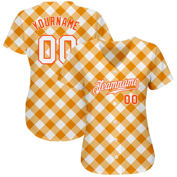 Custom White White-Orange 3D Pattern Design Orange Plaid Authentic Baseball Jersey alternate